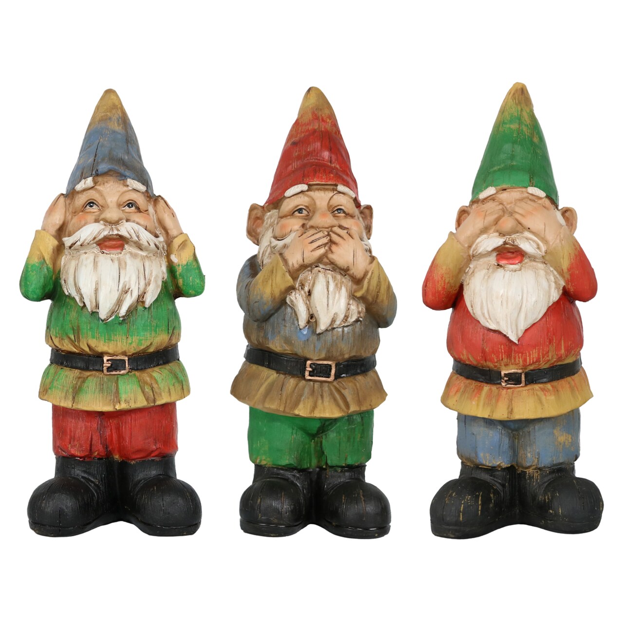 Sunnydaze Hear No Evil Speak No Evil And See No Evil Garden Gnomes - 12 In